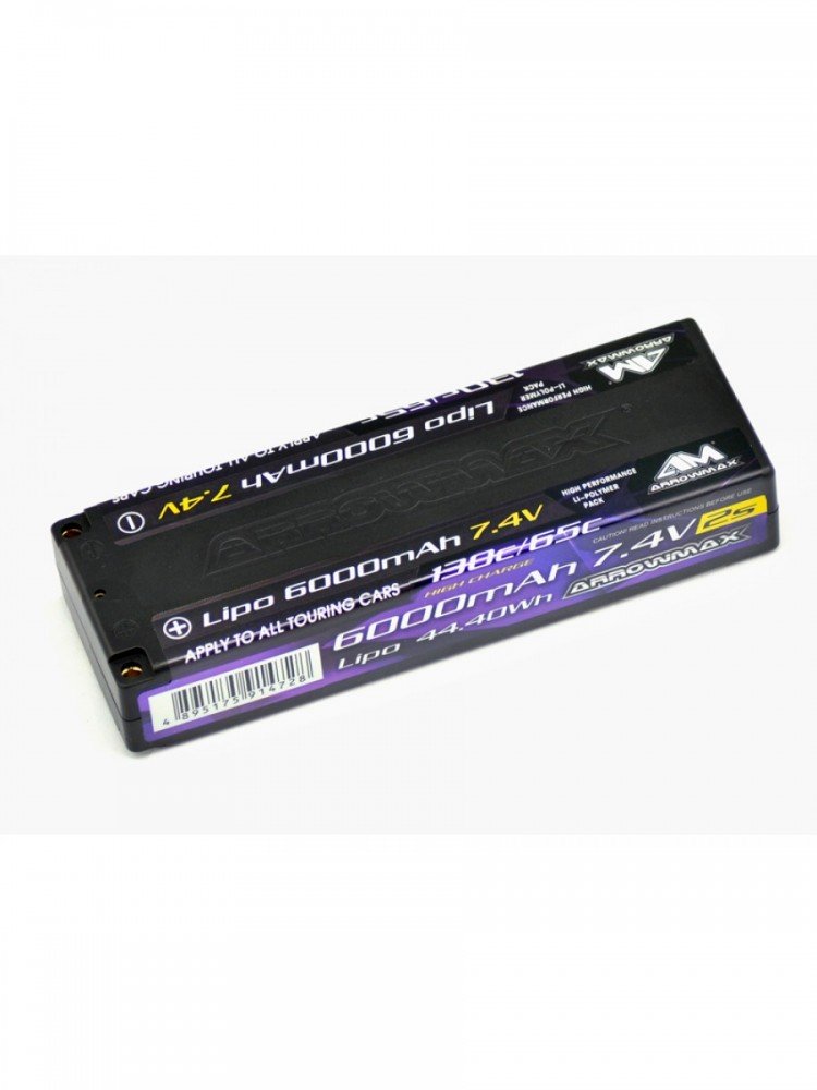 Arrowmax AM-700102 AM Lipo 6000mAh 2S TC - 7.4V 65C Continuos 130C Burst (High C Rate) (139mm x 47mm x 25.1mm)