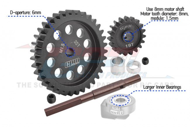 TRAXXAS XRT 8S 40CR Carbon Steel M1.5 Spur Gear 35T + Motor Gear 19T - GPM TXM1935TS