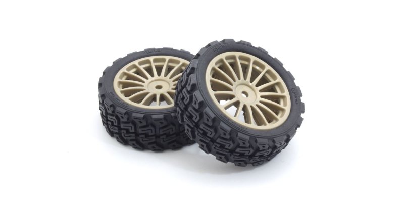 Kyosho FATH708GM - FZ02-R Glued Rally Tire Set (15-Spoke Gold/M/2pcs)