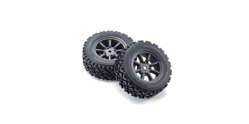 Kyosho FATH709BKM - Glued Vintage Rally Tire FZ02-R(M)(8-Spoke Watanabe Wheel/Black Metallic/2pcs)