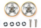 Tamiya 94994 - JR 19mm Aluminum Rollers (5 Spokes) w/Plastic Rings (Orange)