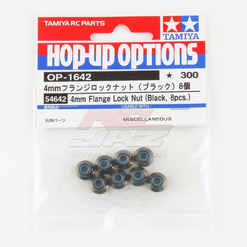 Tamiya 54642 - OP.1642 4mm Flange Lock Nut (Black, 8pcs.) OP-1642