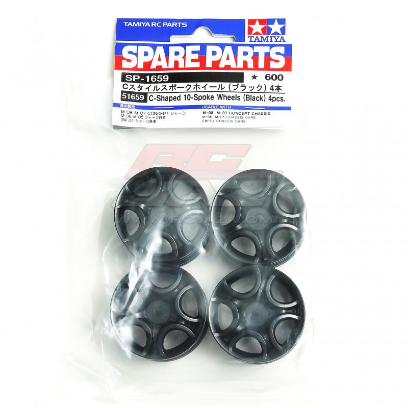 Tamiya 51659 - C-Shaped 10-Spoke Wheel, Black (4 Pcs.) SP-1659