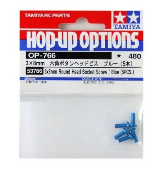 Tamiya 53766 - 3x8mm Round Head Socket Screw / Blue OP-766